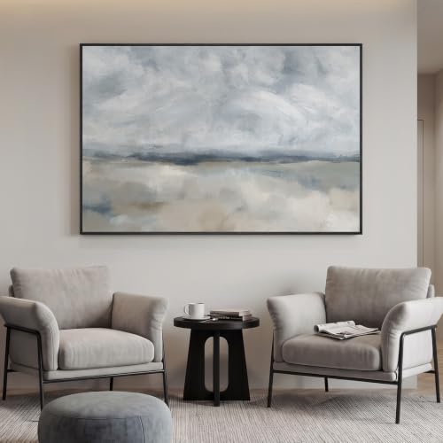 Extra Large Framed Neutral Blue Gray Abstract Wall Art
