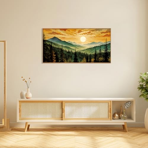 Large Boho Sunset Mountain Framed Canvas Wall Art