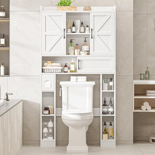 Over The Toilet Cabinet with 2 Barn Doors & Sliding Door