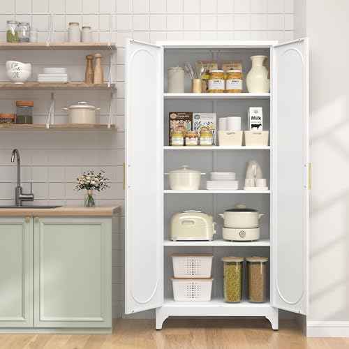 75" Tall Pantry Storage Cabinet with Doors and Adjustable Shelves