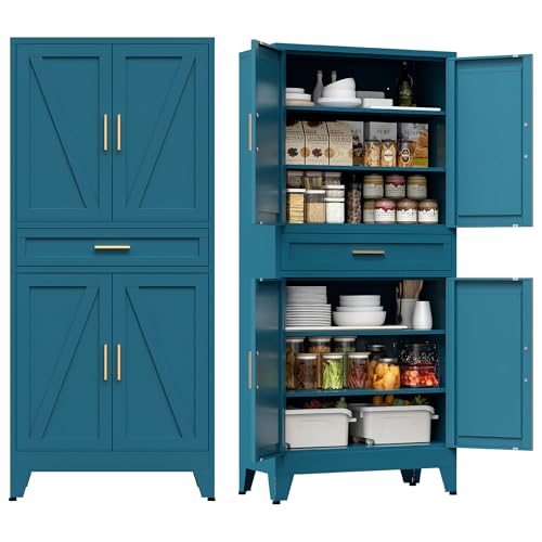Farmhouse Storage Kitchen Pantry Cabinet with 4 Barn Door
