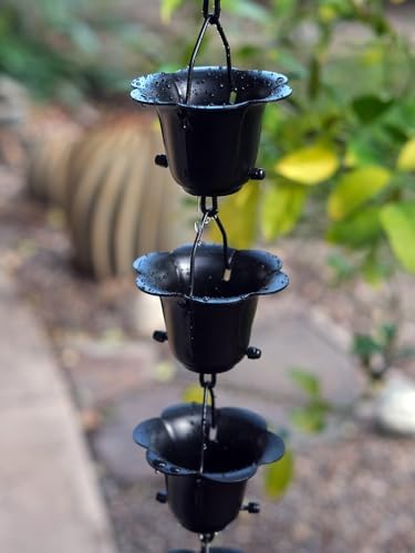 Nutshell Stores Flower Cups Rain Chain - Black - 15 Feet