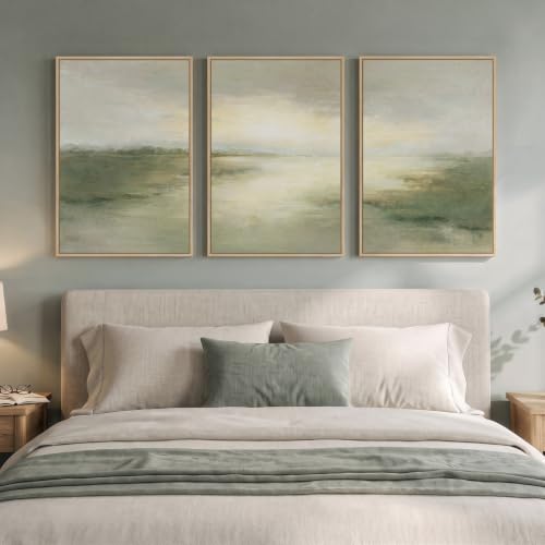 Large Framed Sage Green Landscape Abstract Wall Art