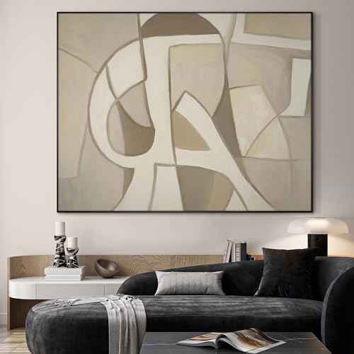 46"x60" Extra Large Framed Wall Art Neutral Abstract Geometric in Mid