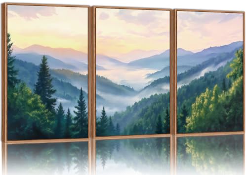 Boho Smoky Mountain Framed Canvas Wall Art Set