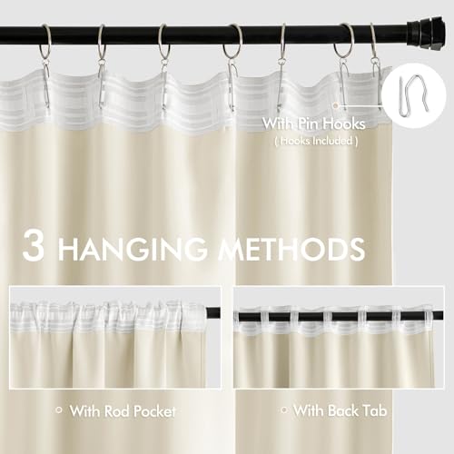 Birch Back Tab Blackout Curtains 52x63 Inches Long 2 Panels Set (2 Count)