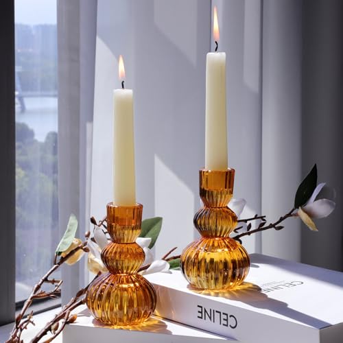 Amber Taper Candle Holders 4.3" H for Halloween (3 Count)