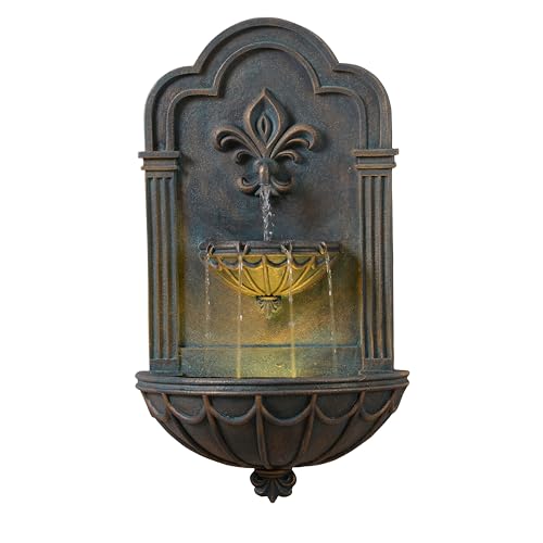 Fleur-de-lis Outdoor Water Fountain, Black & Gold
