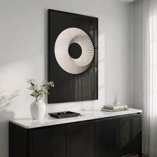 Large Framed Black and White Geometric Abstract Wall Art