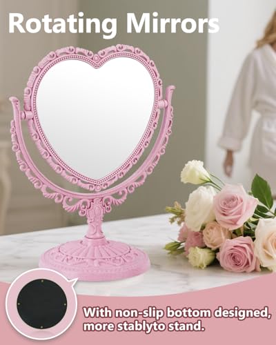 Heart Shaped Cute Vanity Princess Mirror for Desk