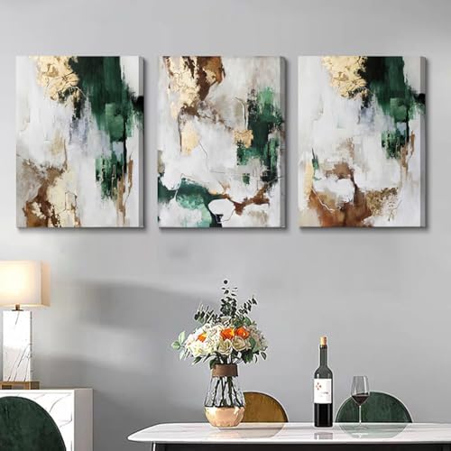 3Pcs Framed Green And Gold Canvas Wall Art (3 Count)