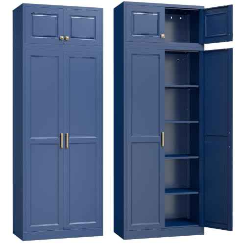 86"Metal Pantry Storage Cabinet with Doors & 4 Adjustable Shelves