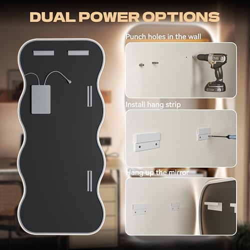 94"x39" Wavy Full Length Mirror with Lights Large Backlit Mirror