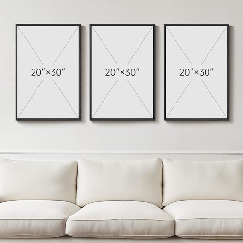 Large Framed Blue Abstract Landscape Wall Art (3 Count)