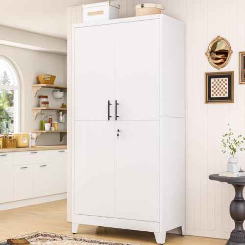 Metal Kitchen Pantry Storage Cabinet with Lock Doors and Shelves