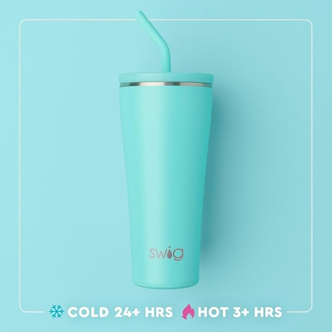 Swig Life 32oz Straw Tumbler, Travel Coffee Tumbler with Lid, Cup Holder Friendly Travel Coffee Mug, Stainless Steel, 32 oz Reusable Insulated Coffee Mug (Saturdays In Oxford)