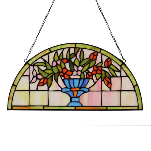 Half Moon Stained Glass Window Hanging Tiffany Style 16" x 8" Half