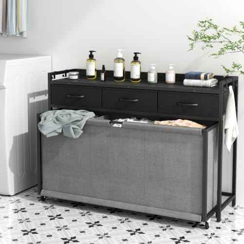 Laundry Hamper Laundry Basket with 3 Section Pull