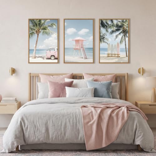 Beach Coastal Seascape Framed Canvas Wall Art Set