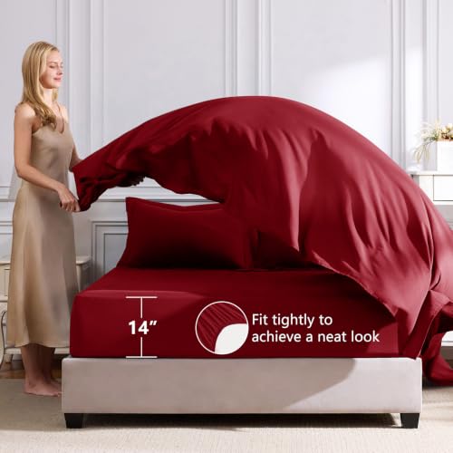 Queen Comforter Set with Sheets Dark Red