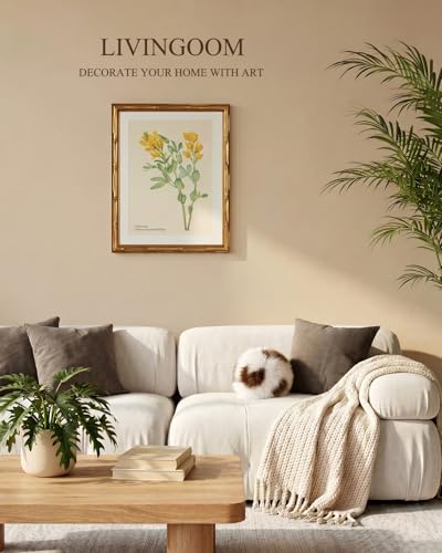 Gold Bamboo Framed Botanical Wall Art Golden Pea Flower 11x14 Inch