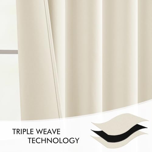 Beige White Back Tab Blackout Curtains 52x90 Inch Long 2 Panels Set (2 Count)