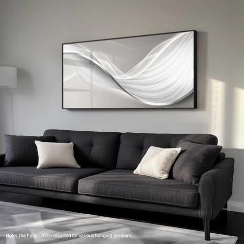 Large Framed Silver White Abstract Wall Art for Living Room