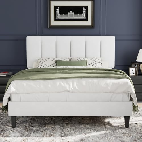 Full Size Bed Frame with Upholstered Headboard