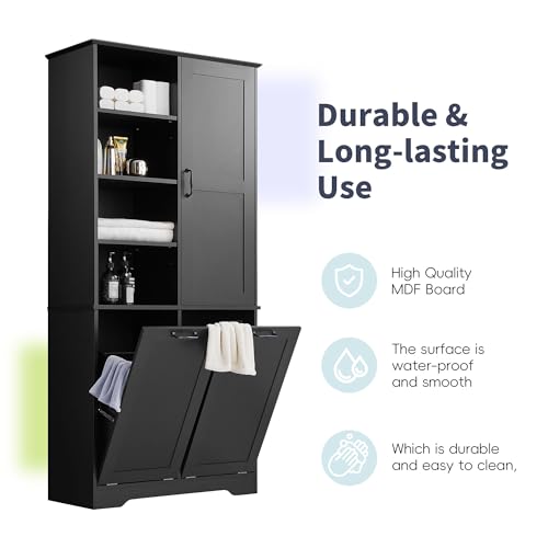 68" Tall Bathroom Storage Cabinet with Door and 2 Tilt
