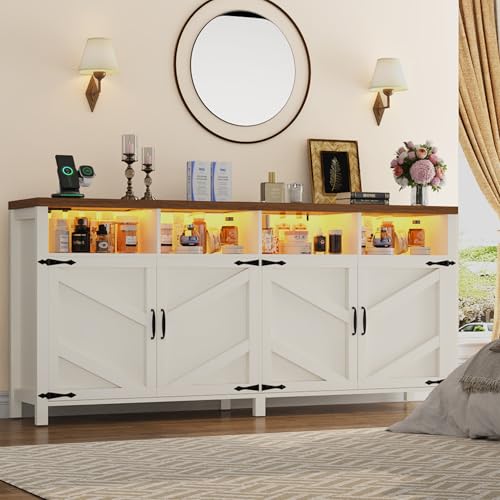 Buffet Sideboard with Storage with Power Outlets & LED Light