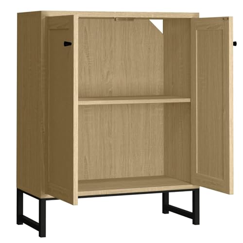 Rattan Decorated 2 Doors Storage Cabinet Accent Cabinet Living Room Cupboard Kitchen Sideboard Buffet Table