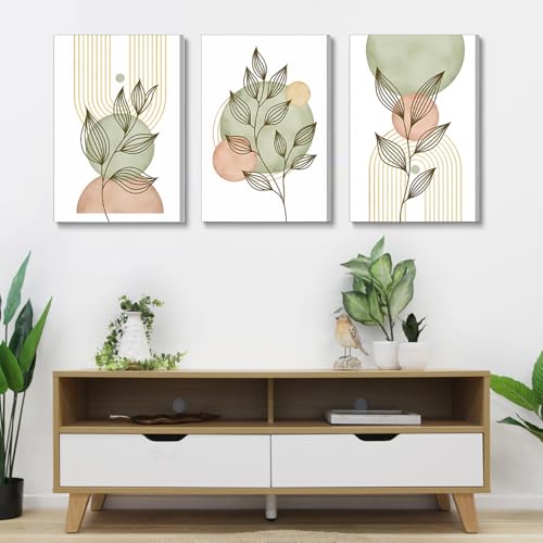 3Pcs Framed Sage Green Boho Canvas Wall Art (3 Count)