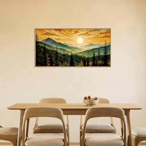 Large Boho Sunset Mountain Framed Canvas Wall Art
