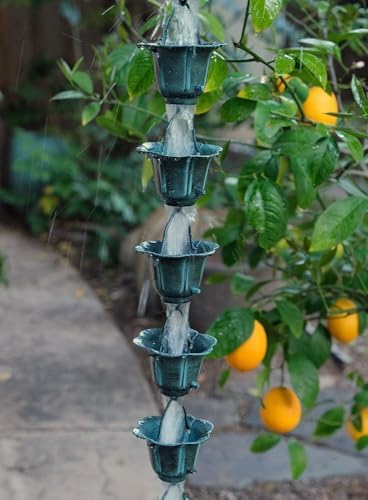 Nutshell Stores Flower Cups Rain Chain - Patina - 14 Feet