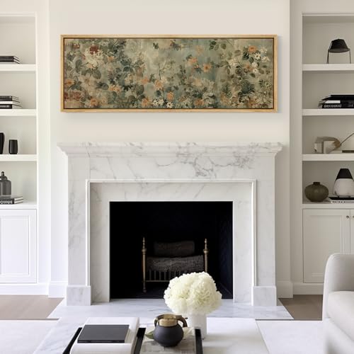 Large Framed Canvas Print Wall Art Minimalist Ink Branches Illustrations Antique Retro Fine Art Illustrations Decorative for Bedroom