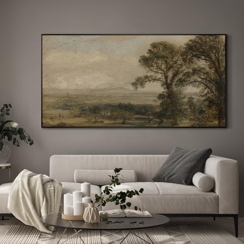 24"x46" Extra Large Framed Wall Art Vintage Landscape with Trees and Distant Horizon for Home Living Room Bedroom Decor