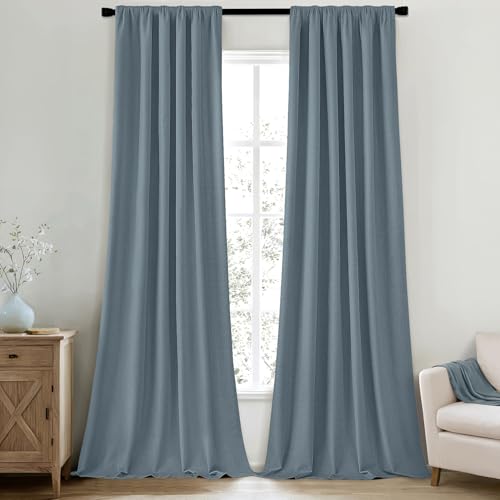 100% Blackout Back Tab Pleat Linen Curtains 50" Wx120 L