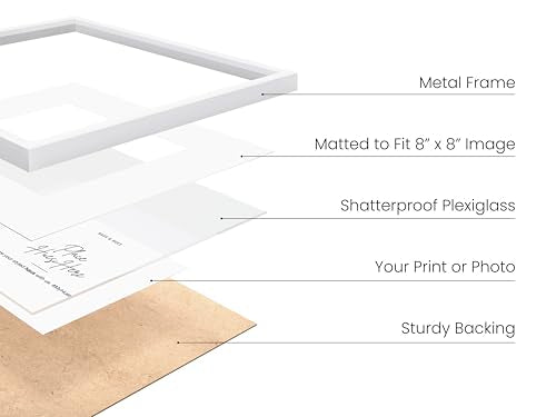 12x12 White Metal Picture Frames Matted to 8x8 (3 Count)