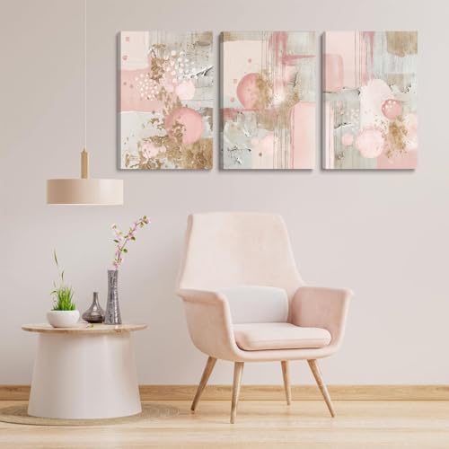 3Pcs Framed Pink and Gold Canvas Wall Art (3 Count)