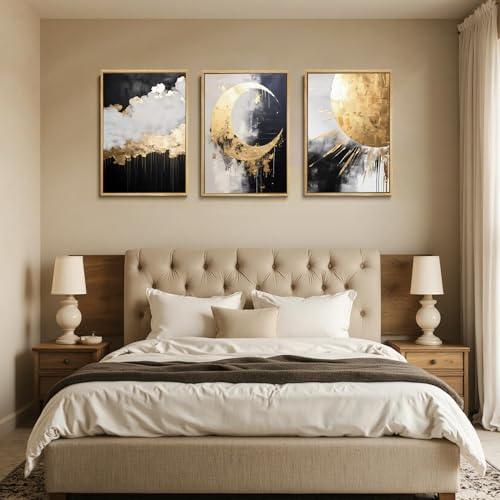 3Pcs Black and Gold Abstract Canvas Wall Art (3 Count)