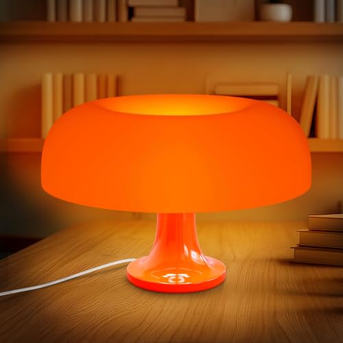 Orange Mushroom Table Lamp for Bedroom; ABS + PVC Build