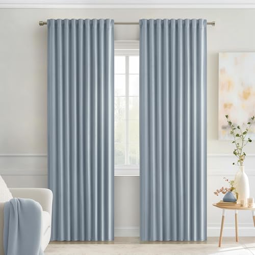 Light Blue Back Tab Blackout Curtains 52x72 Inches Long 2 Panels Set (2 Count)