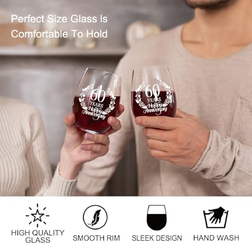60 Years Happy Anniversary Wine Glass Set of 2 (2 Count)