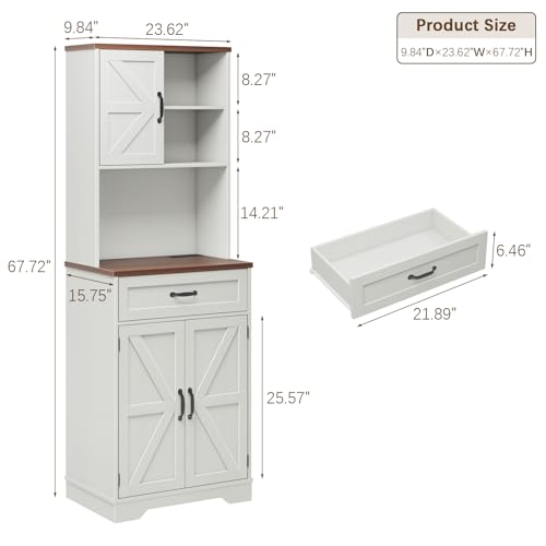 68" Farmhouse Storage Cabinet with LED Light & Charging Station