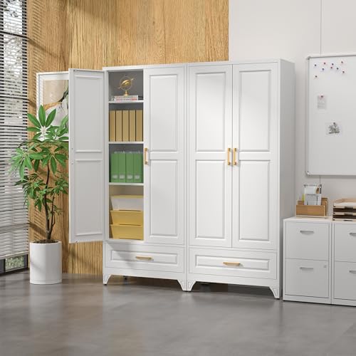 75" Metal Storage Cabinet with Doors and 3 Adjustable Shelves