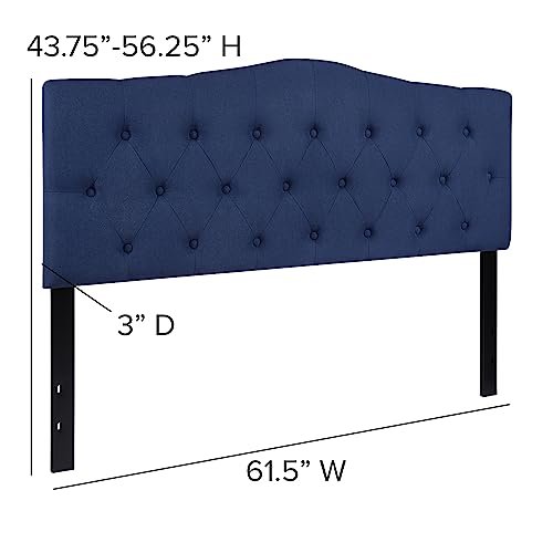 Cambridge Button Tufted and Diamond Stitched Upholstered Queen Size Headboard in Navy Fabric