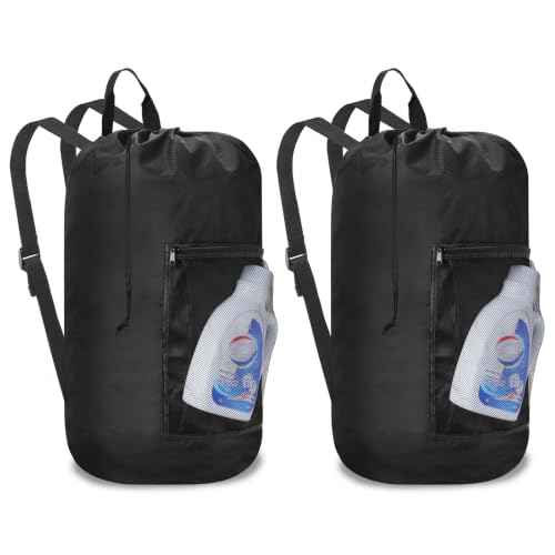 Laundry Bag Backpack Durable Laundry Bag with Shoulder Straps and Mesh Pockets Portable Laundry Hamper Dirty Clothes Bag for College