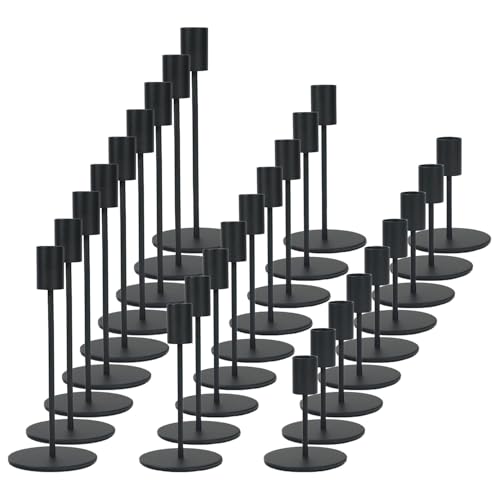 Black Candlestick Holders Bulk for Taper Candles Decorative Metal Candelabra Candle Holders Fit 0.8 Inch Diameter Candles Gold Taper Candle Stands for Wedding Home Party Table Decor (27 Count)