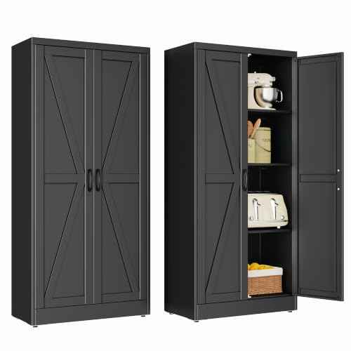 63" Black Metal Storage Pantry Cabinet