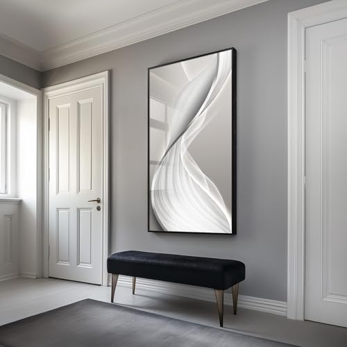 Large Framed Silver White Abstract Wall Art for Living Room